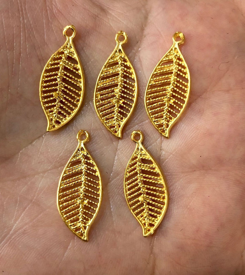 Leaf Charms, Leaf Pendants,2cm, 22Kt Matte Gold Plated, 5 pieces in pack