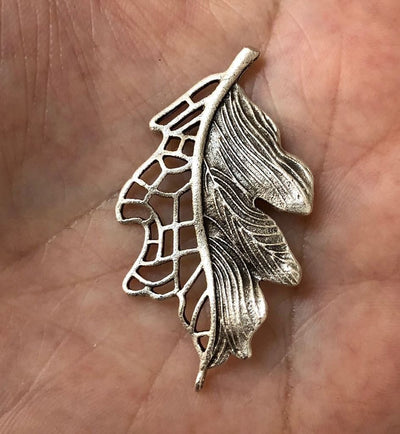 Antique Silver Plated Leaf Pendant, Silver Plated Leaf Pendant 40x30 mm