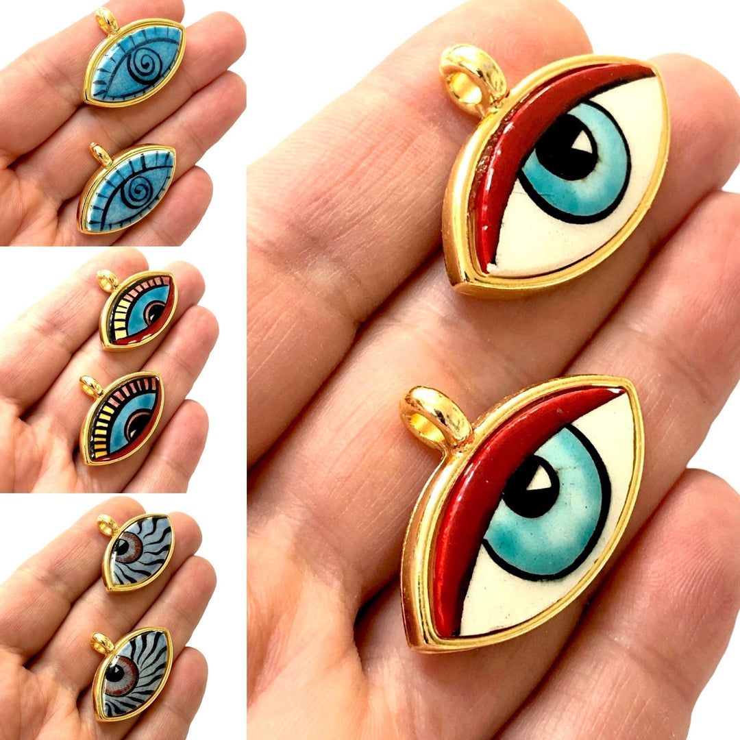 24Kt Gold Plated Hand Made&amp;Paint Ceramic Eye Pendant