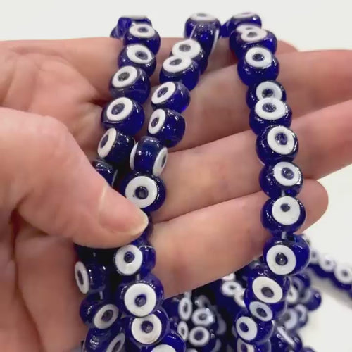 Traditional Turkish Artisan Handmade Double Sided Glass Evil Eye Beads, 5 Beads per pack