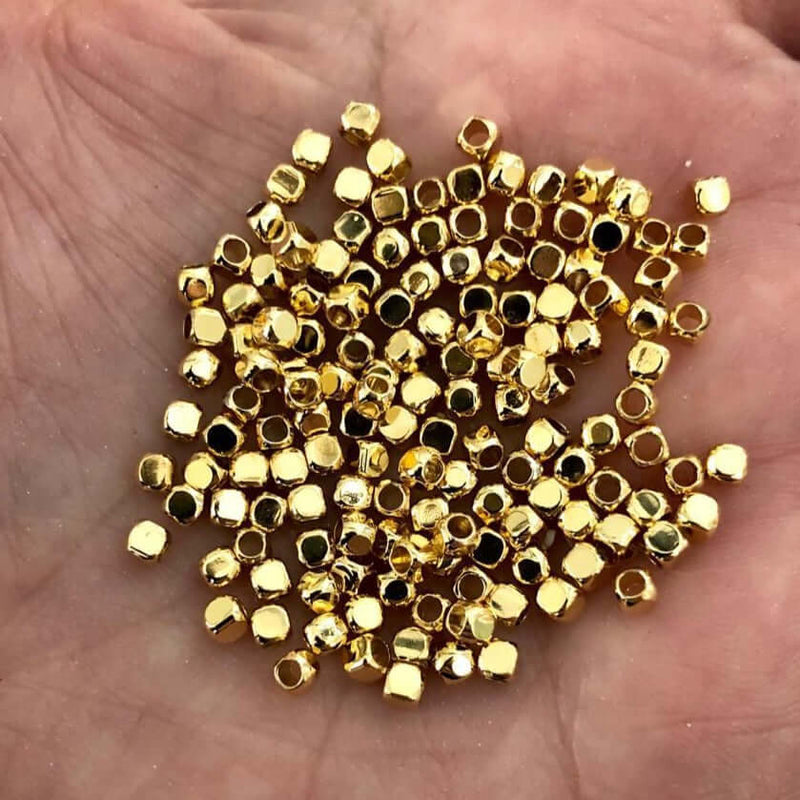 2.5mm Gold Spacer Balls, Gold Spacer Beads, 2.5 mm Cubes  Gold Plated- Spacer Beads-50 Pieces in a pack,£2.5