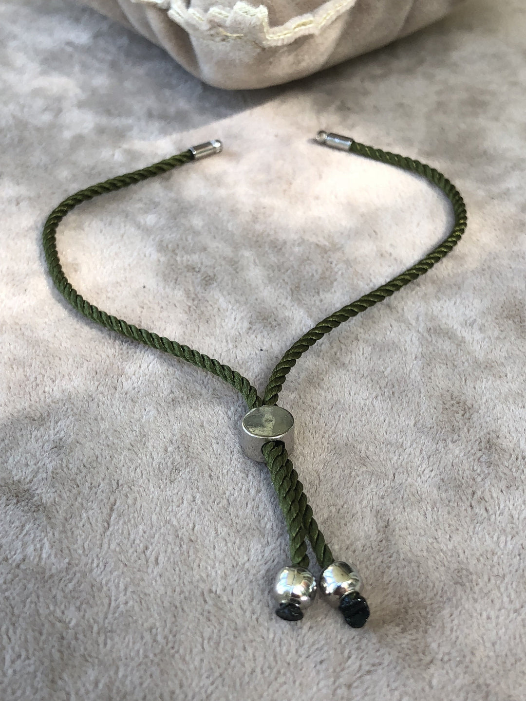 Adjustable Rope Slider Bracelet Blanks, Green&amp;Silver Adjustable Bracelet Blanks,