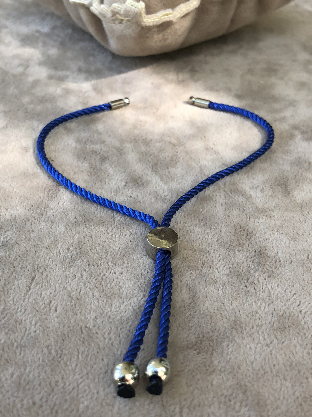 Adjustable Rope Slider Bracelet Blanks, Royal Blue&amp;Silver Adjustable Bracelet Blanks,