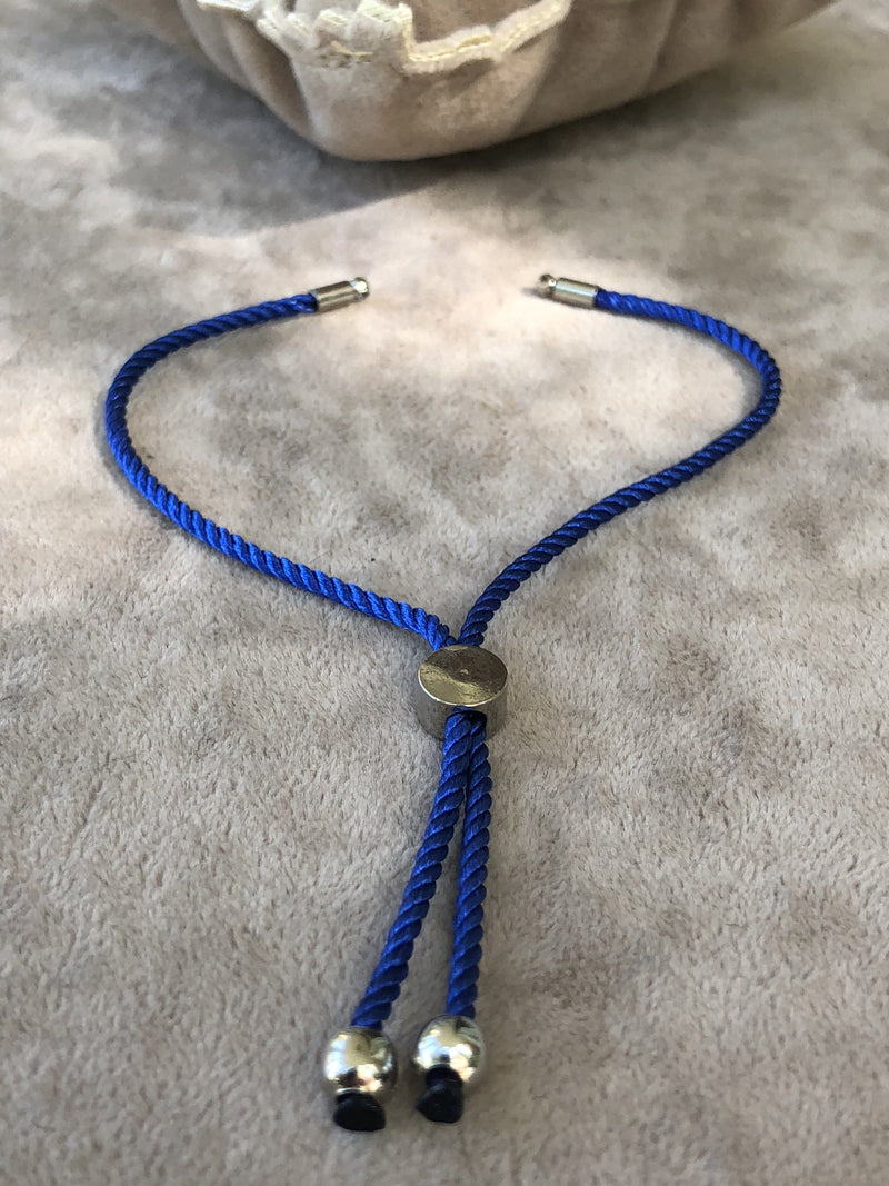 Adjustable Rope Slider Bracelet Blanks, Royal Blue&Silver Adjustable Bracelet Blanks,