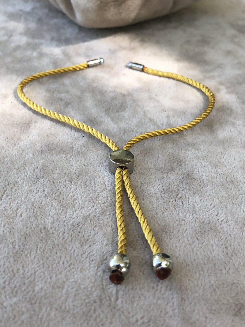 Adjustable Rope Slider Bracelet Blanks, Mustard&Silver Adjustable Bracelet Blanks,