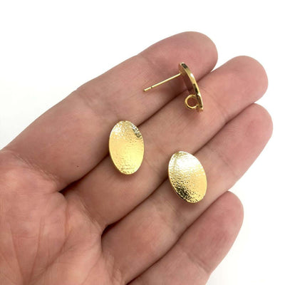 24Kt Gold Plated Brass Oval Stud Earrings, 2 pcs in a pack,