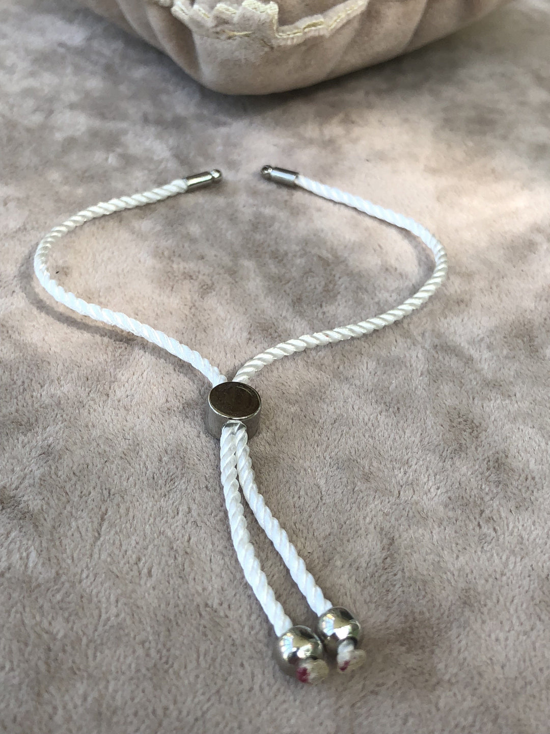 Adjustable Rope Slider Bracelet Blanks, White&amp;Silver Adjustable Bracelet Blanks,