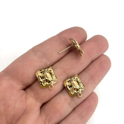 24Kt Gold Plated Brass Square Stud Earrings, 2 pcs in a pack,
