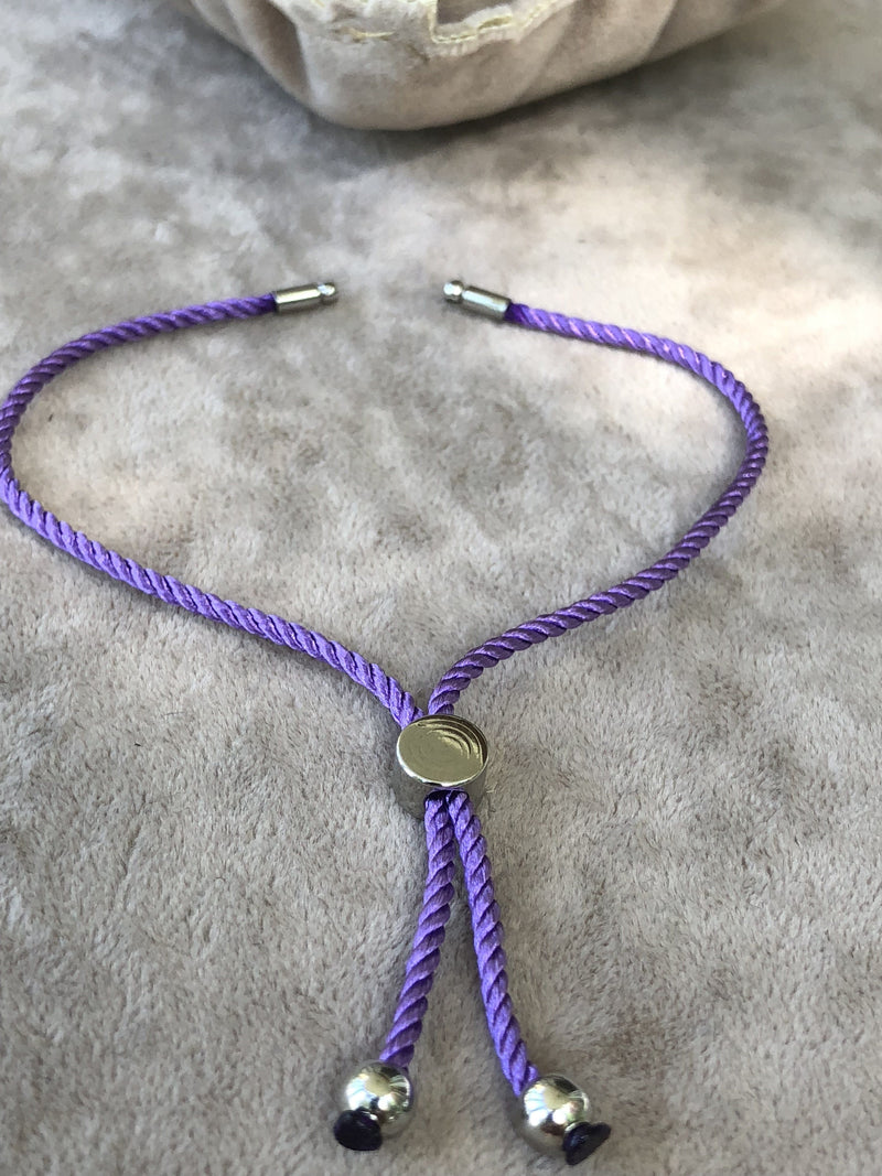 Adjustable Rope Slider Bracelet Blanks, Lilac&Silver Adjustable Bracelet Blanks,