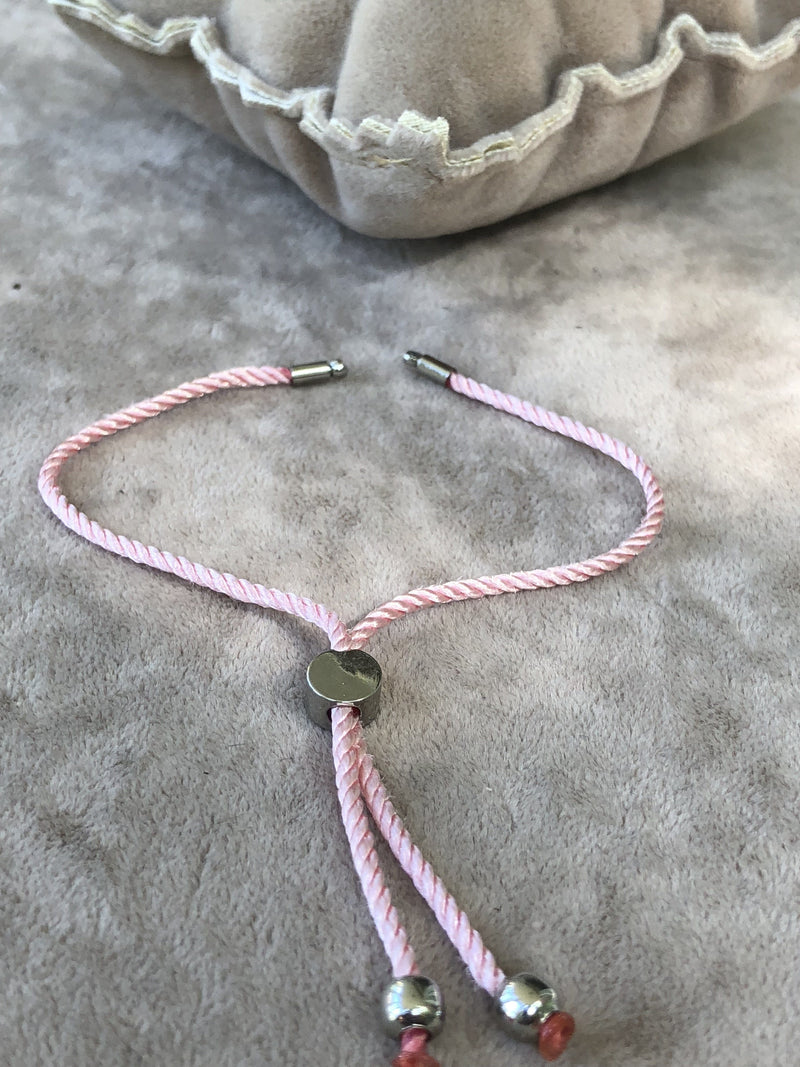 Adjustable Rope Slider Bracelet Blanks, Pink&Silver Adjustable Bracelet Blanks,