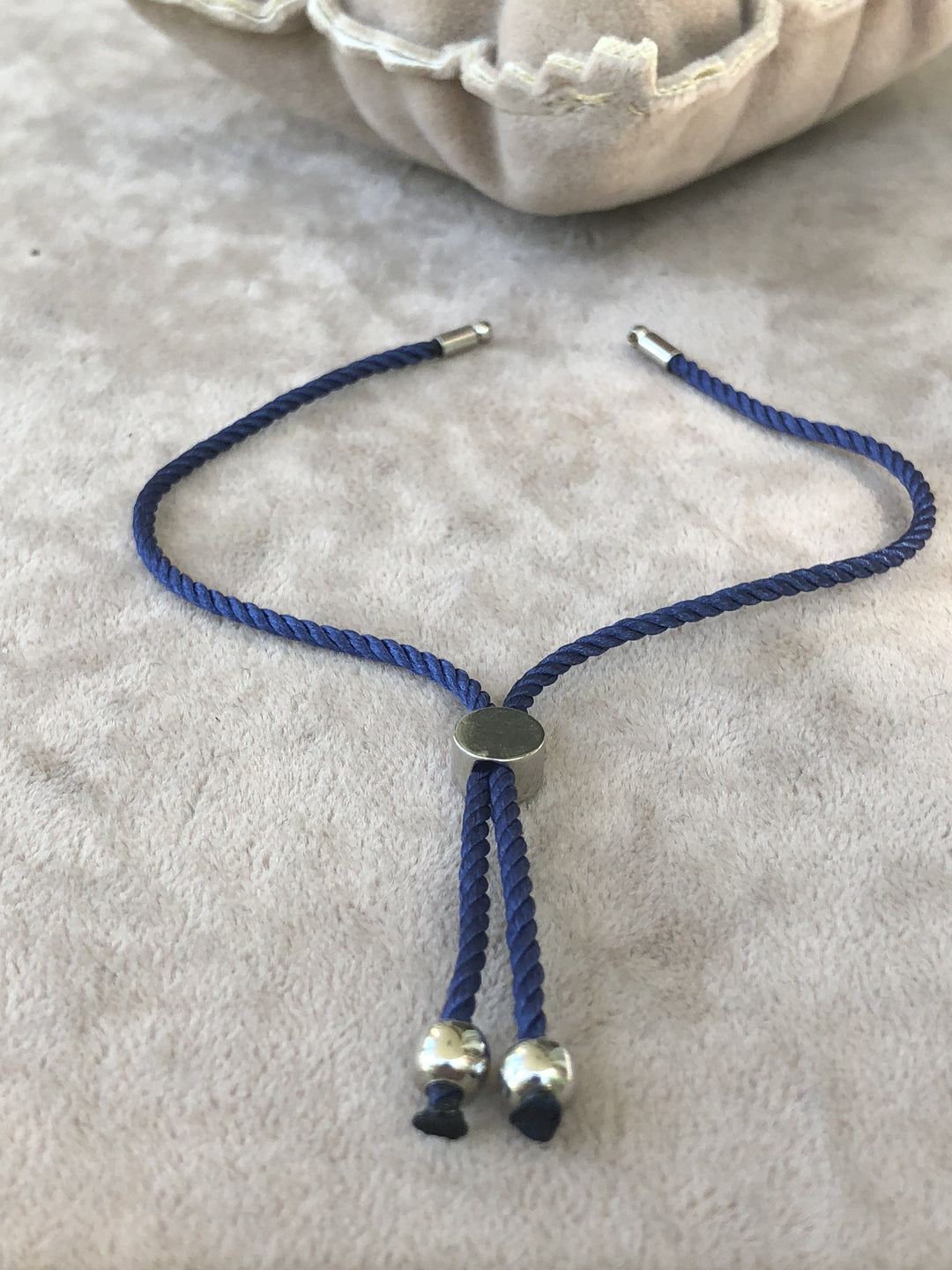 Adjustable Rope Slider Bracelet Blanks, Navy Blue&amp;Silver Adjustable Bracelet Blanks,