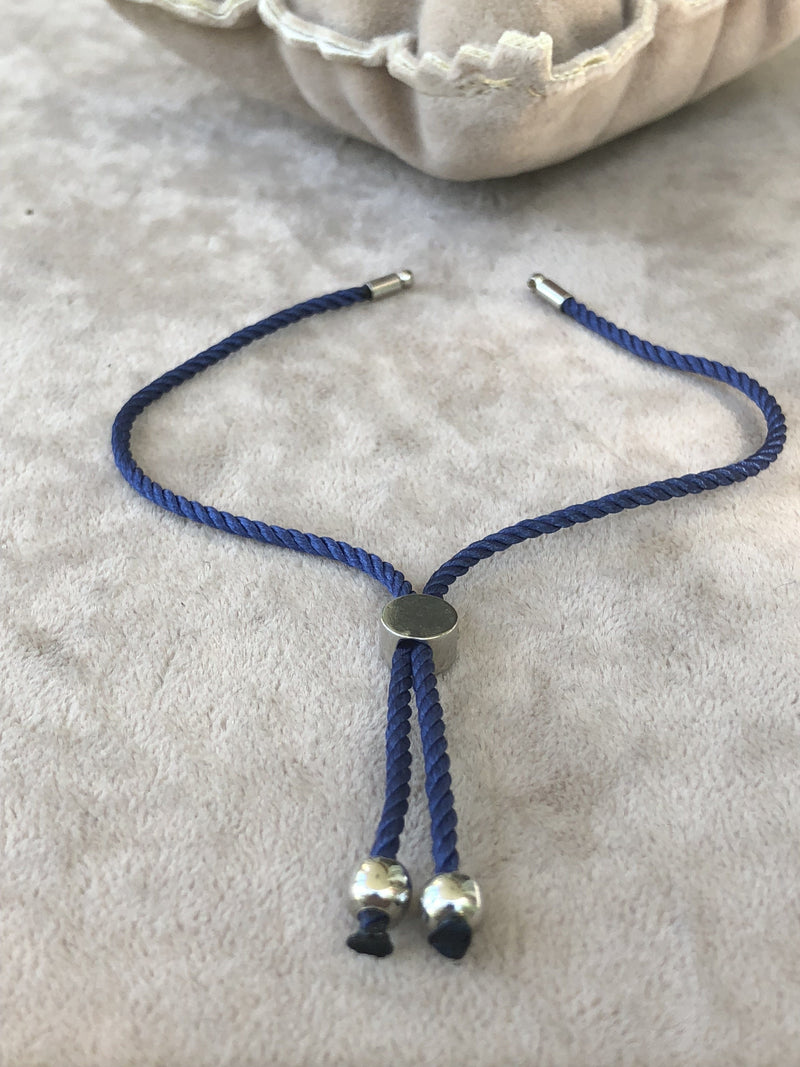 Adjustable Rope Slider Bracelet Blanks, Navy Blue&Silver Adjustable Bracelet Blanks,