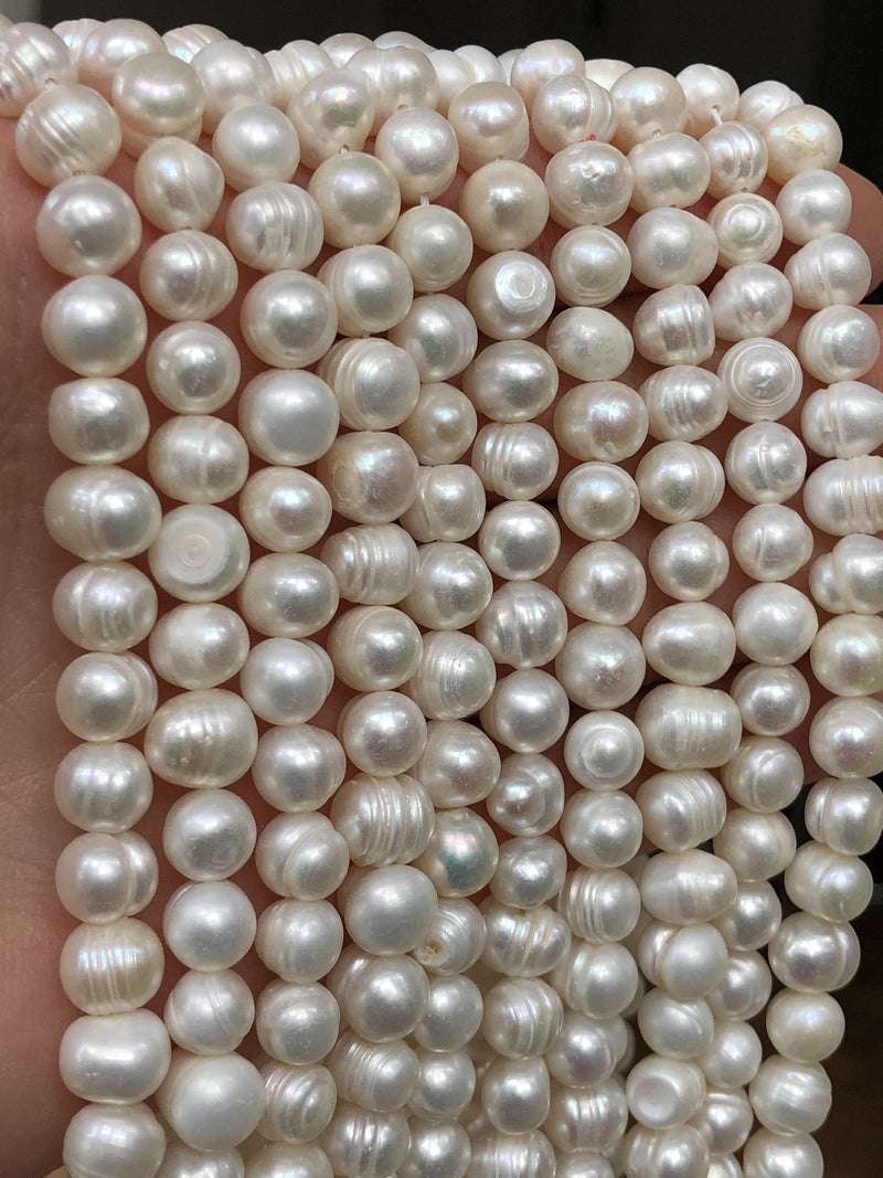 Creamy White Freshwater Pearls, 9mmx10mm, Medium Ivory Potato Pearls, 14 Inch Strand