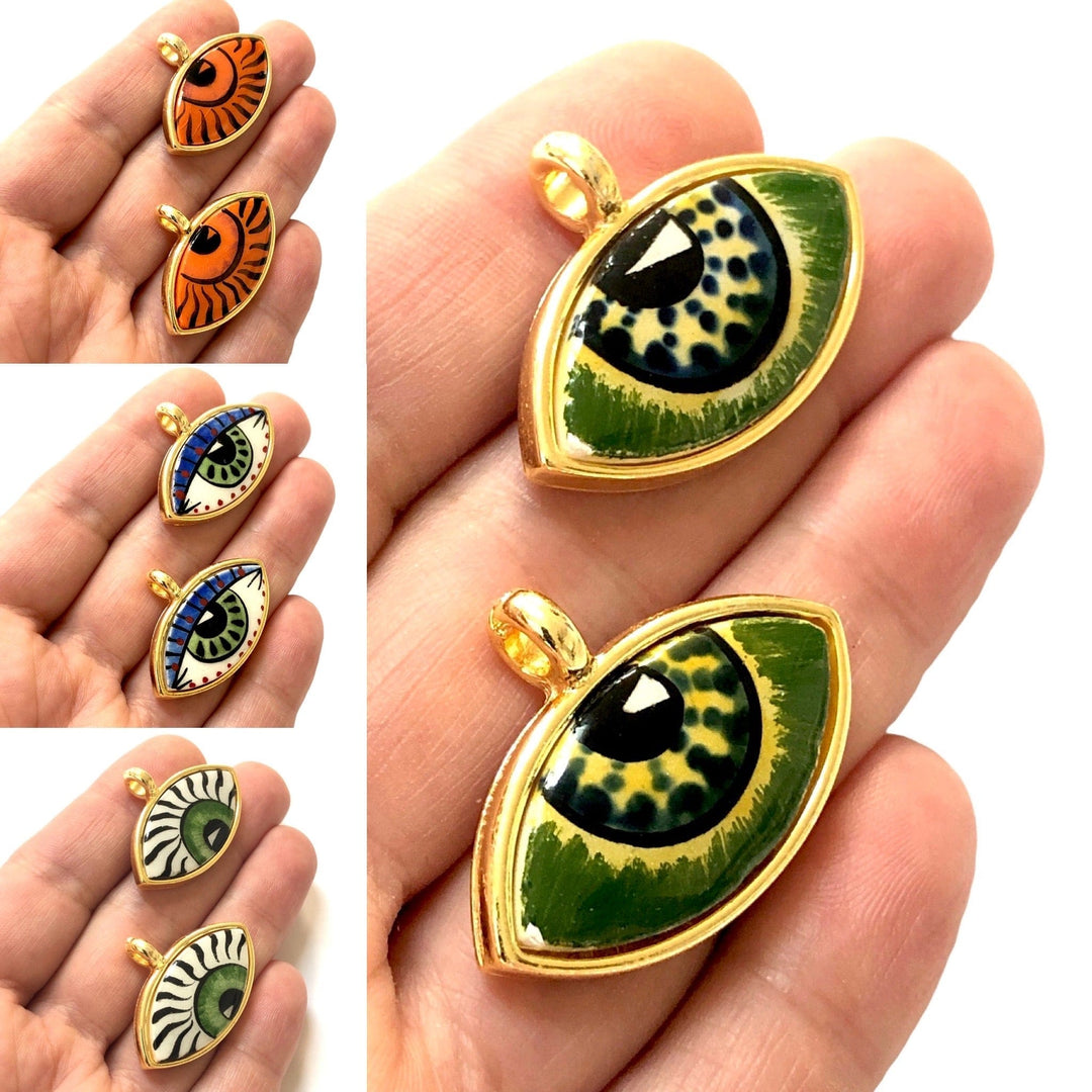 24Kt Gold Plated Hand Made&amp;Paint Ceramic Eye Pendant