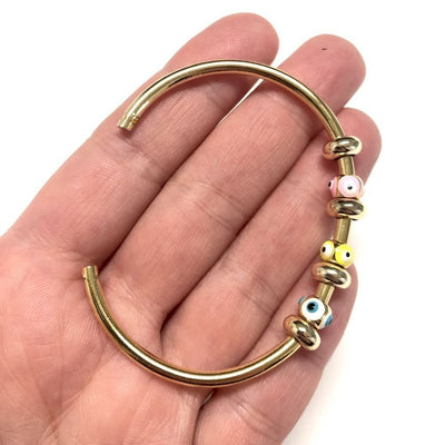 Bracelet Manchette Extensible Plaqué Or 24Kt Avec 2 Bouchons Coulissants Plaqués Or