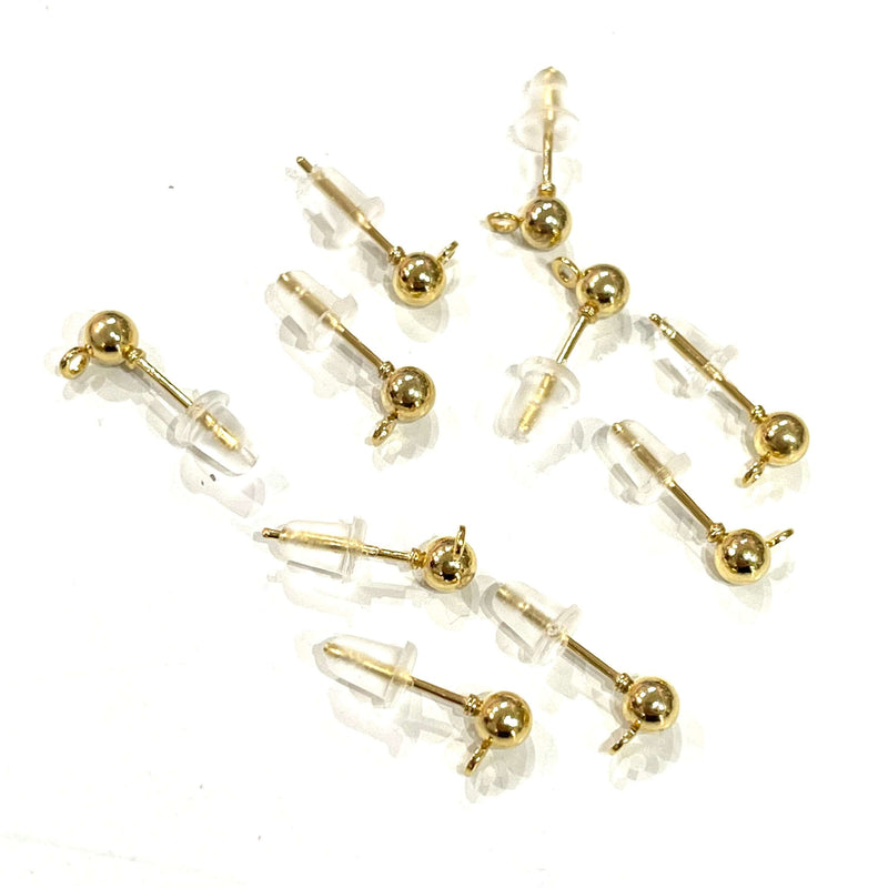 24Kt Gold Plated Ball Post Earring, Ball Stud Earring With Loop, 10 Pcs in a Pack, NEW!!!