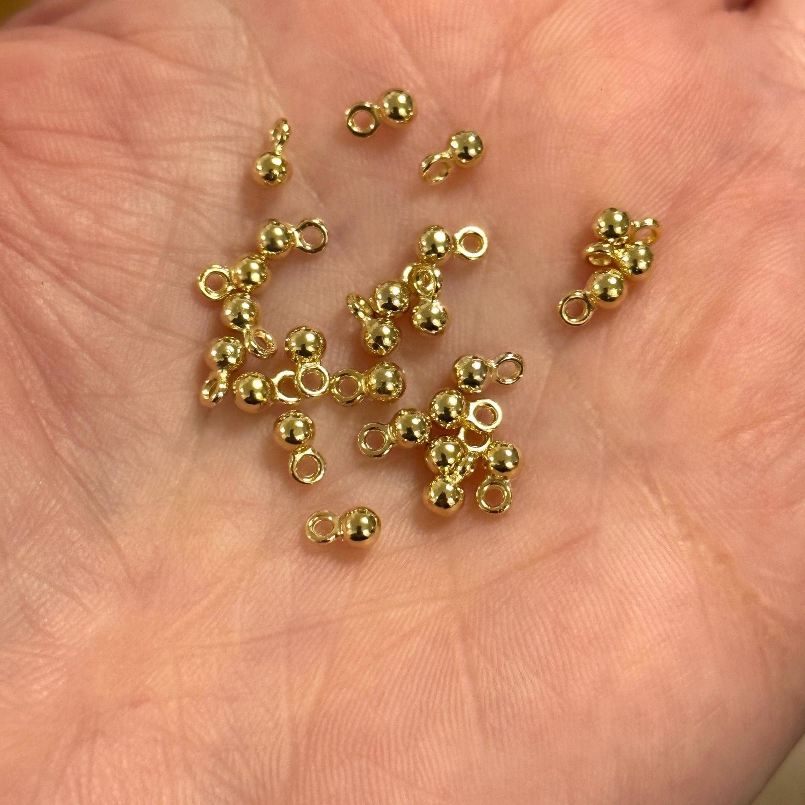 24Kt Shiny Gold Plated 3mm Spacer Balls With Loop, 25 pcs in a pack