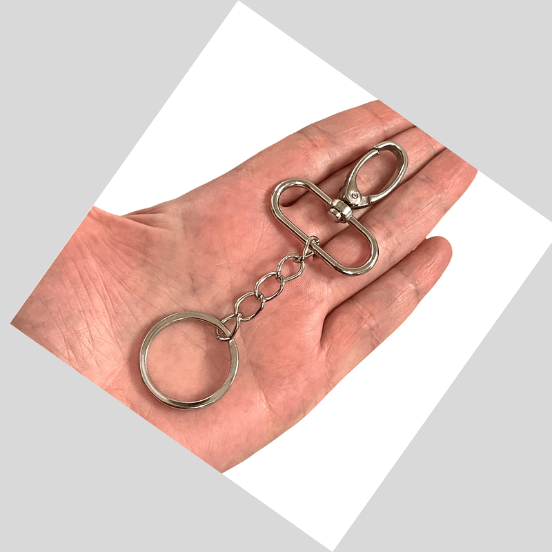 Porte-clés et porte-clés plaqués rhodium avec grand fermoir pivotant
