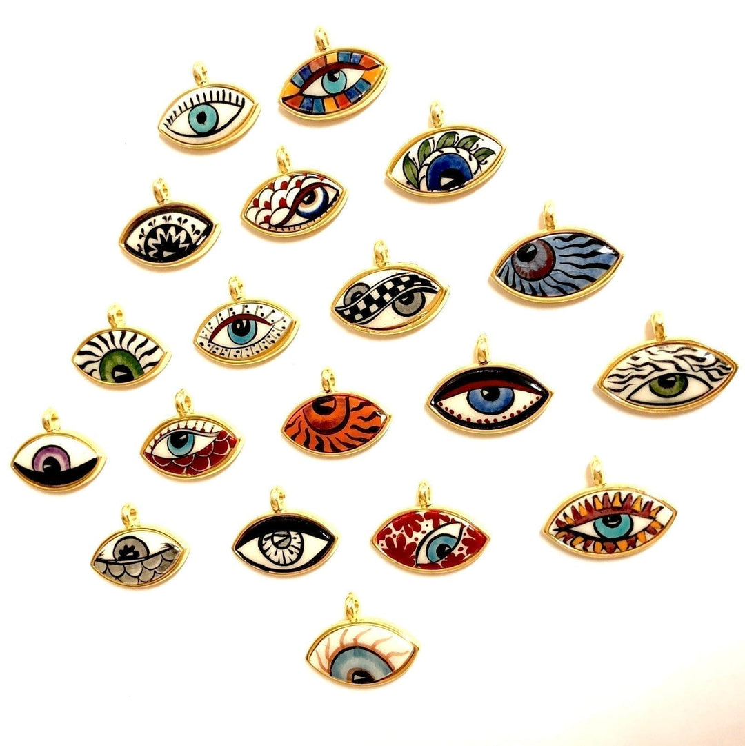 24Kt Gold Plated Hand Made&amp;Paint Ceramic Eye Pendant
