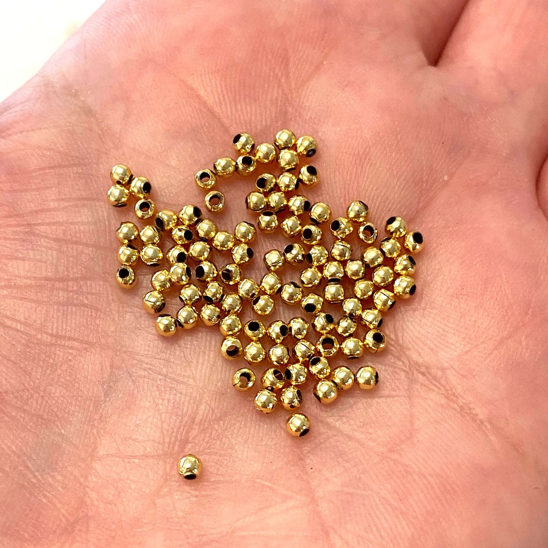 24Kt Shiny Gold Plated 2mm Spacer Balls, 1.000 pieces in a pack,