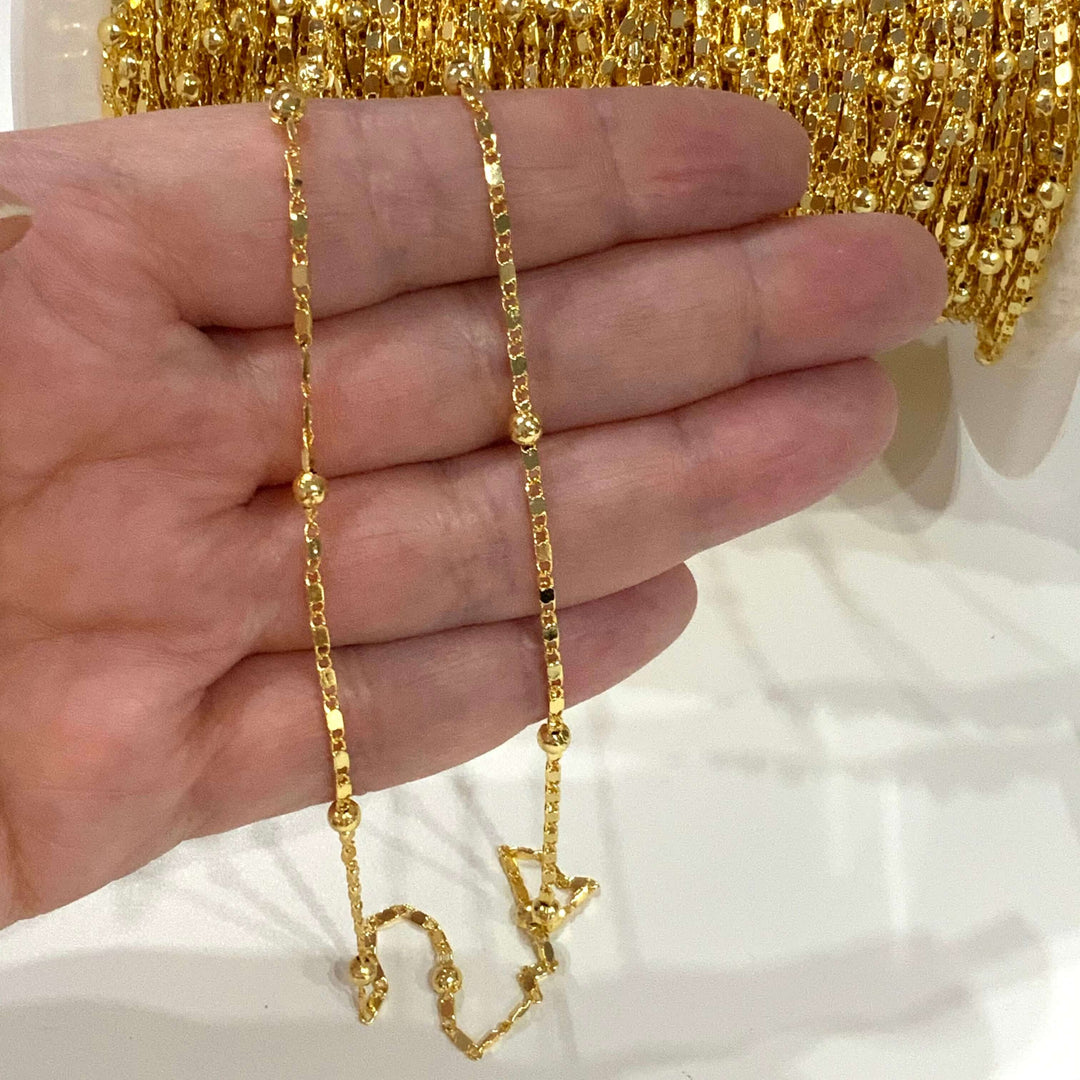 24Kt Shiny Gold Plated Chain, 2mm Gold Chain with 3.5 mm Balls, 3.3 Feet, 1 Meter