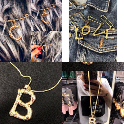 Initial Pendants,Initial Alphabet Letter Pendants in 18k Gold Tone Bamboo Rustic Style A to Z,