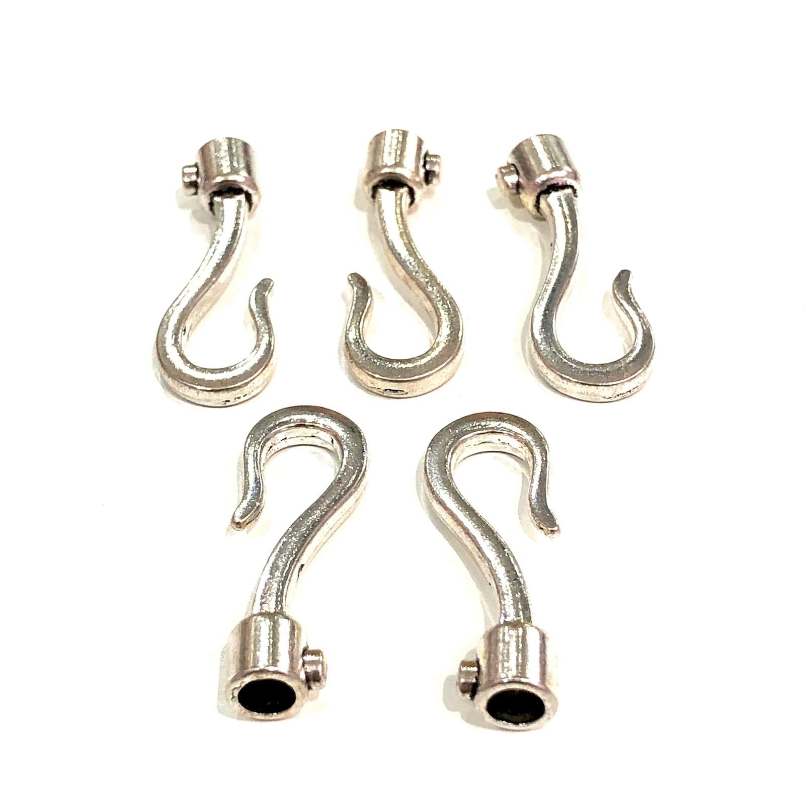 Silver Fishing Hook Charms, 35 mm Silver Fishing Hook Clasps 5 pcs in a pack