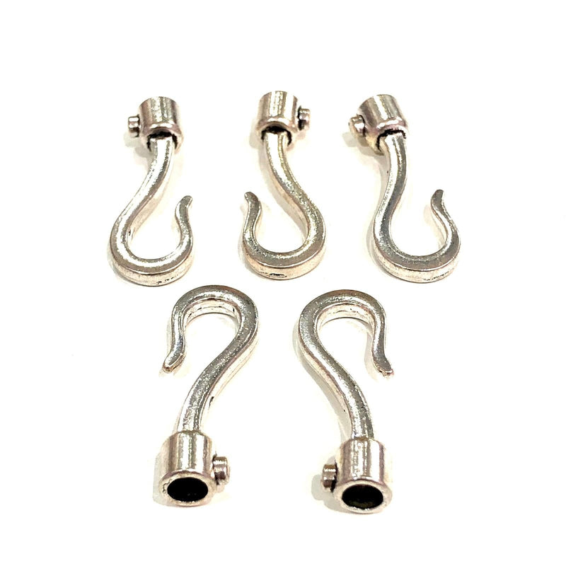 Silver Fishing Hook Charms, 35 mm Silver  Fishing Hook Clasps 5 pcs in a pack