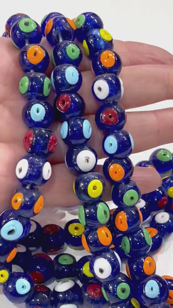 Traditional Turkish Artisan Handmade Glass Beads, Large Hole Glass Beads, 10 Beads in a pack