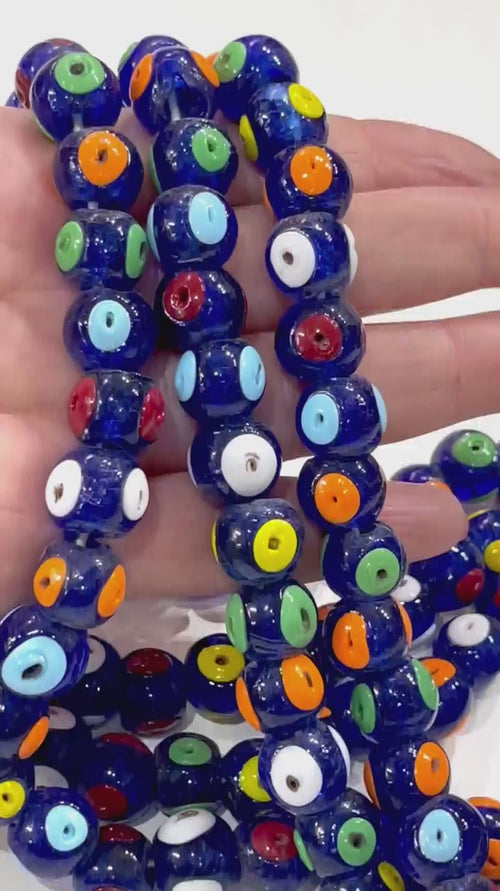Traditional Turkish Artisan Handmade Glass Beads, Large Hole Glass Beads, 10 Beads in a pack