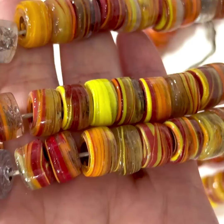 Turkish Artisan Hand Made Marbled Glass Large Ring Beads, 25 Beads in a pack