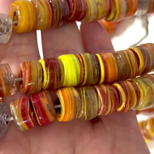 Turkish Artisan Hand Made Marbled Glass Large Ring Beads, 25 Beads in a pack