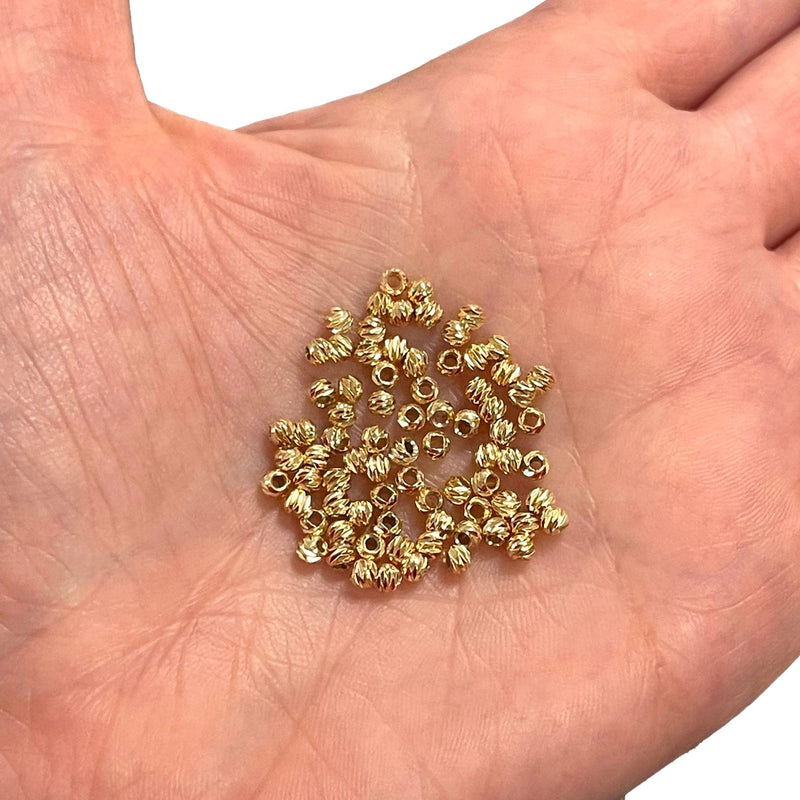 24Kt Gold Plated Laser Cut 3mm Spacer Beads, 24Kt Gold Plated 3mm Dorica Spacer Beads, 100 beads in a pack