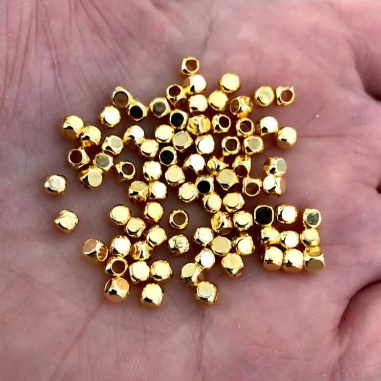 3mm 24Kt Gold Plated Spacer Cubes, 3mm Gold Spacer Beads,250 Pieces in a pack