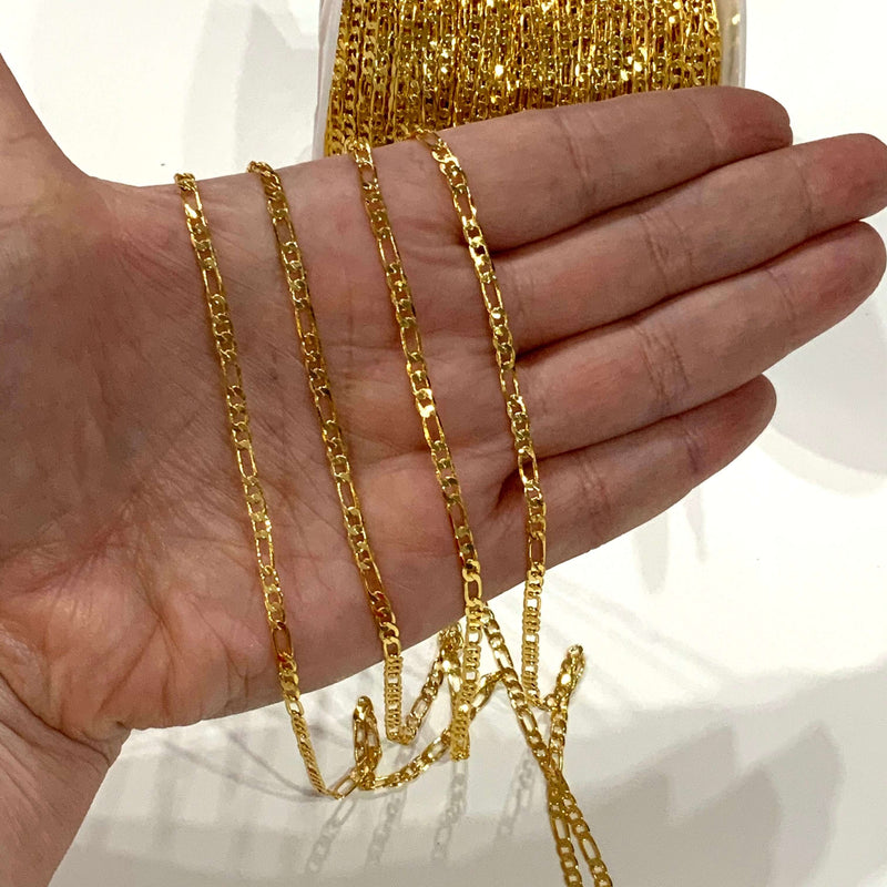 24Kt Shiny Gold Plated Figaro Chain, 3mm Gold Figaro Chain