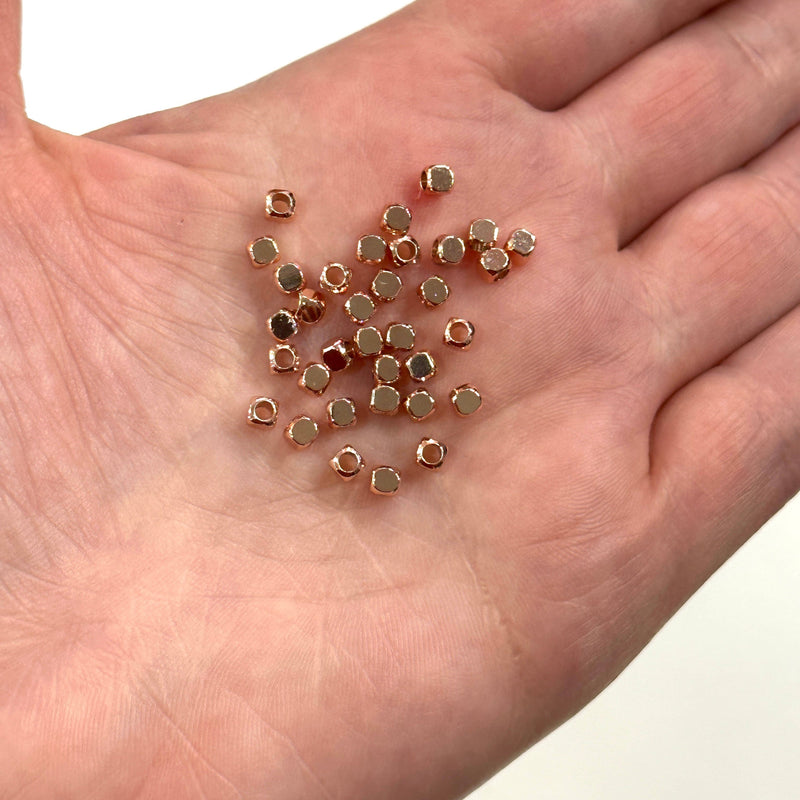 Roségoldene Zwischenkugeln, Roségoldene Zwischenperlen, 2 mm Würfel, rosévergoldete Zwischenperlen – 50 Stück in einer Packung