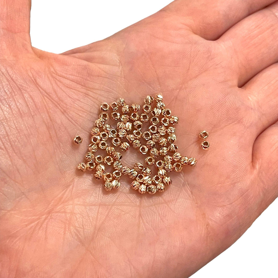 Rose Gold Plated Laser Cut 3mm Spacer Beads, Rose Gold Plated 3mm Dorica Spacer Beads, 100 beads in a pack