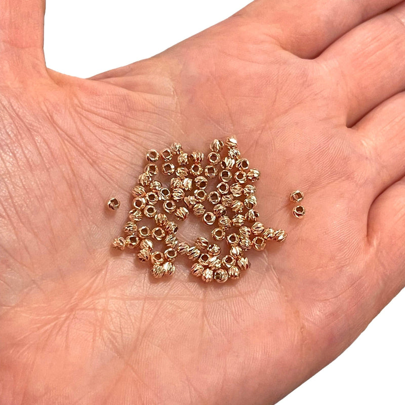 Rose Gold Plated Laser Cut 3mm Spacer Beads, Rose Gold Plated 3mm Dorica Spacer Beads, 100 beads in a pack