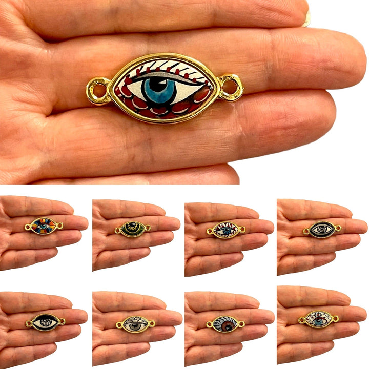 24Kt Gold Plated Hand Made&amp;Paint Ceramic Eye Connector