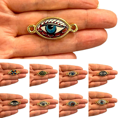 Connecteur d'oeil en céramique fait à la main et peint en plaqué or 24 carats