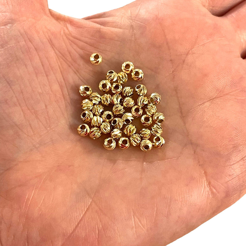24Kt Gold Plated Laser Cut 4mm Spacer Beads, 24Kt Gold Plated 4mm Dorica Spacer Beads, 100 beads in a pack