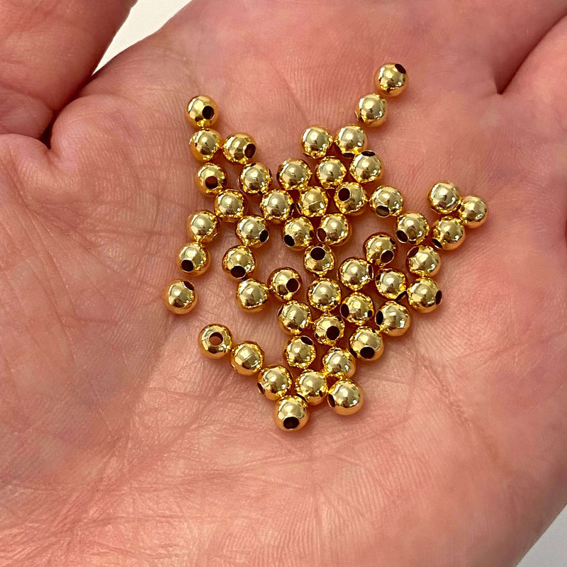 24 Karat glänzend vergoldete 4 mm Distanzkugeln, 50 Stück in einer Packung,