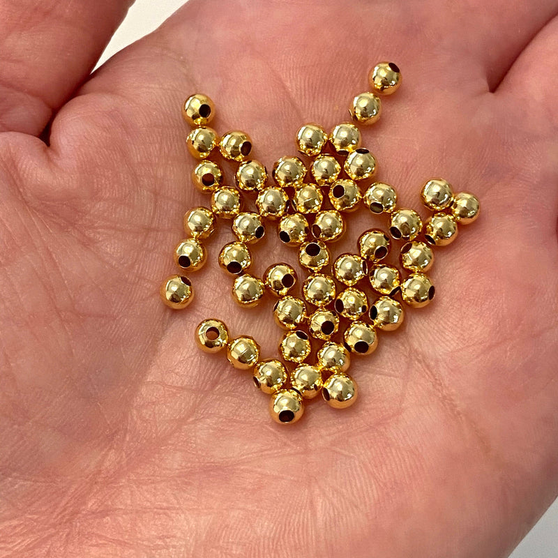 BULK! 24Kt Shiny Gold Plated 4mm Spacer Balls, 1.000 pieces in a pack,