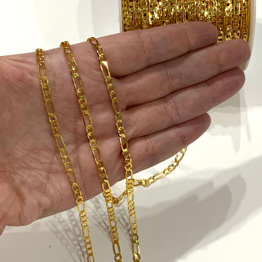 24Kt Shiny Gold Plated Figaro Chain, 4mm Gold Figaro Chain