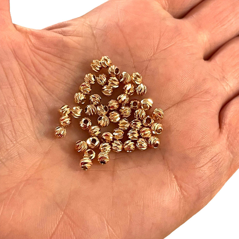 Rosévergoldete lasergeschnittene 4-mm-Abstandsperlen, rosévergoldete 4-mm-Dorica-Abstandsperlen, 25 Perlen in einer Packung