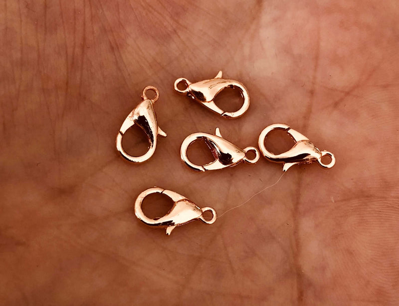 5 pcs Rose Gold Plated Lobster Clasps, (13mm x 7mm) 502 Brass Lobster Claw Clasp