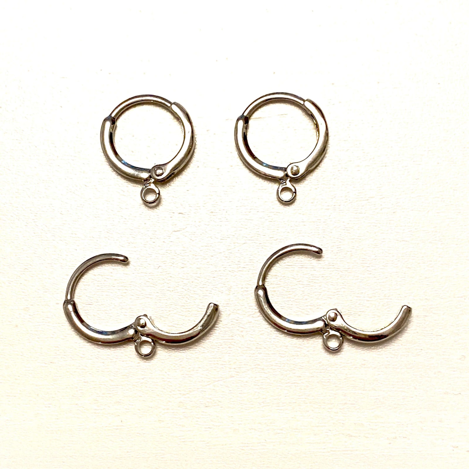 14mm Rhodium Plated Huggie Hoop Earrings,Delicate Huggie Earrings, Leverback Earrings