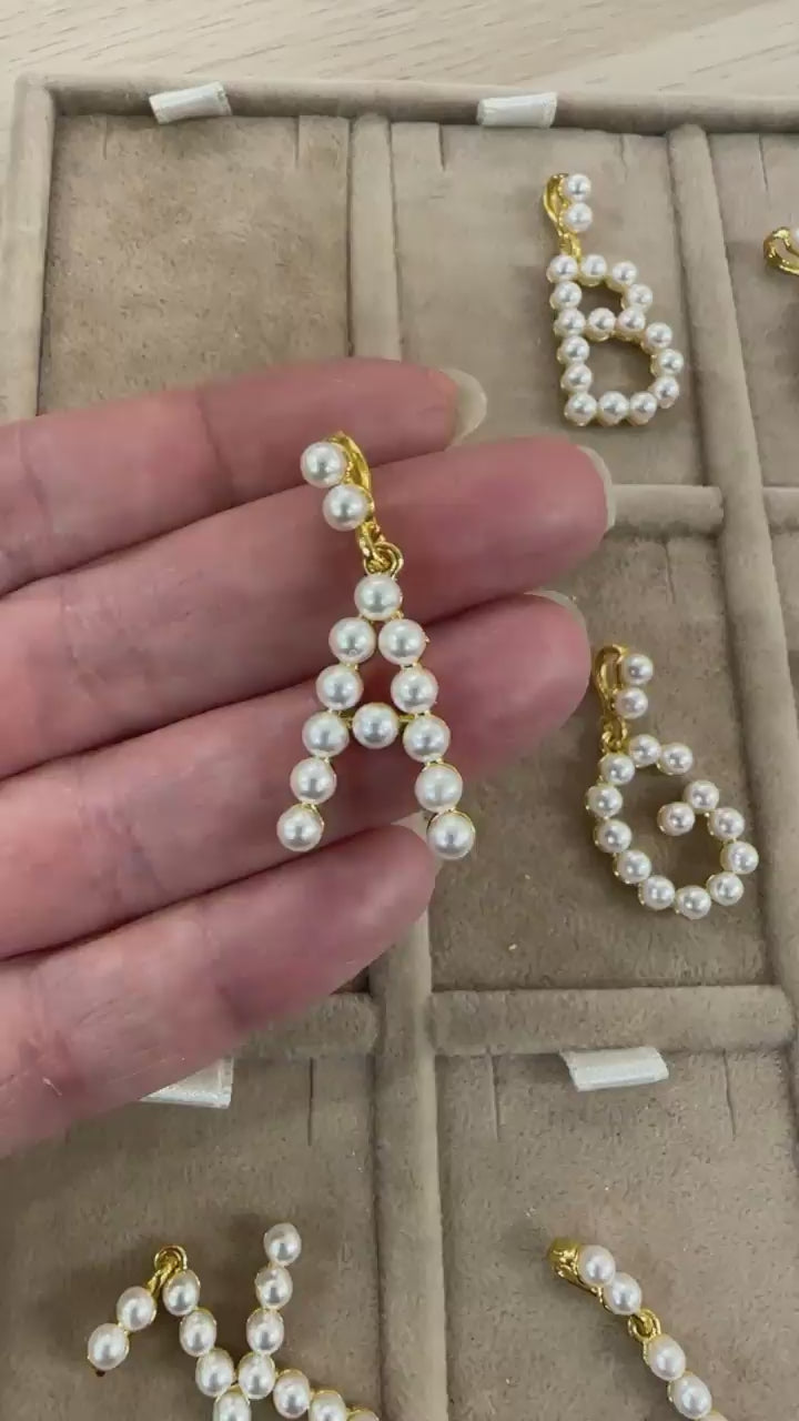 Initial Pendants, Initial Alphabet Letter Pendants, 24Kt Gold Plated White Pearl Style A to Z, Gold Initial Pendants, Initial Necklace