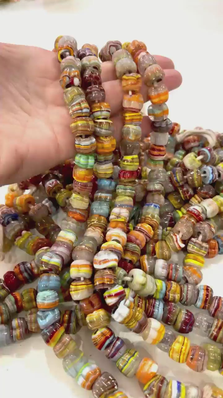 Traditional Turkish Artisan Handmade Pumpkin Glass Beads, Large Hole Glass Beads, 25 Beads in a pack