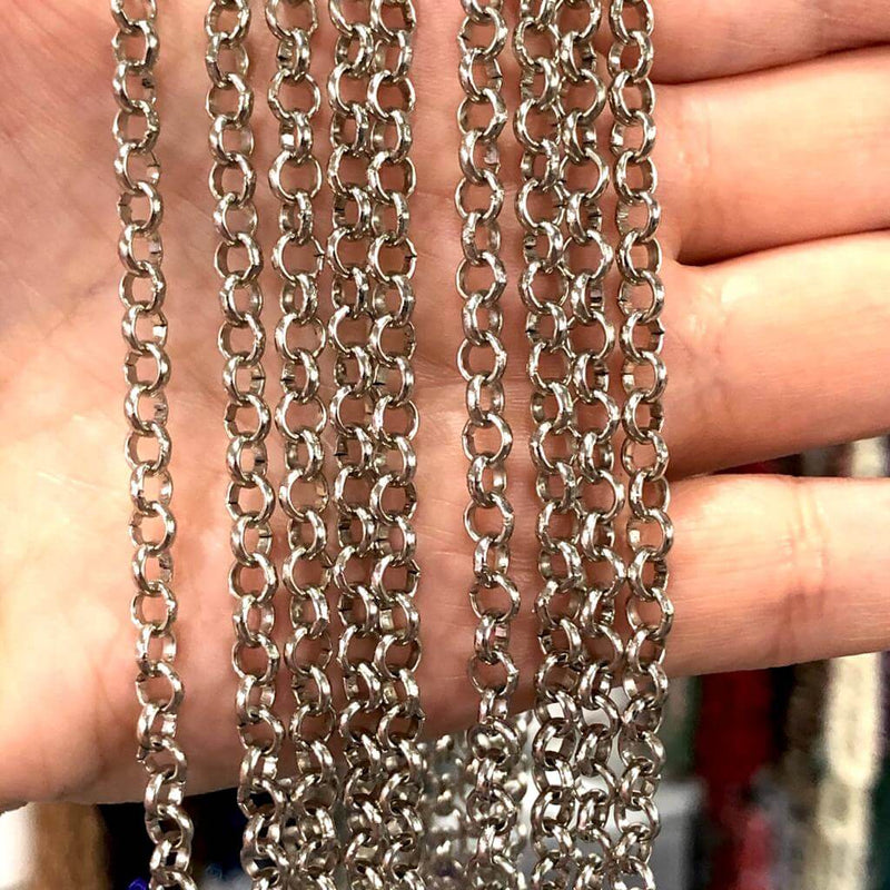 Chaîne rhodiée de 5 mm, chaîne plaquée rhodium, plaquée rhodium, chaîne de collier,